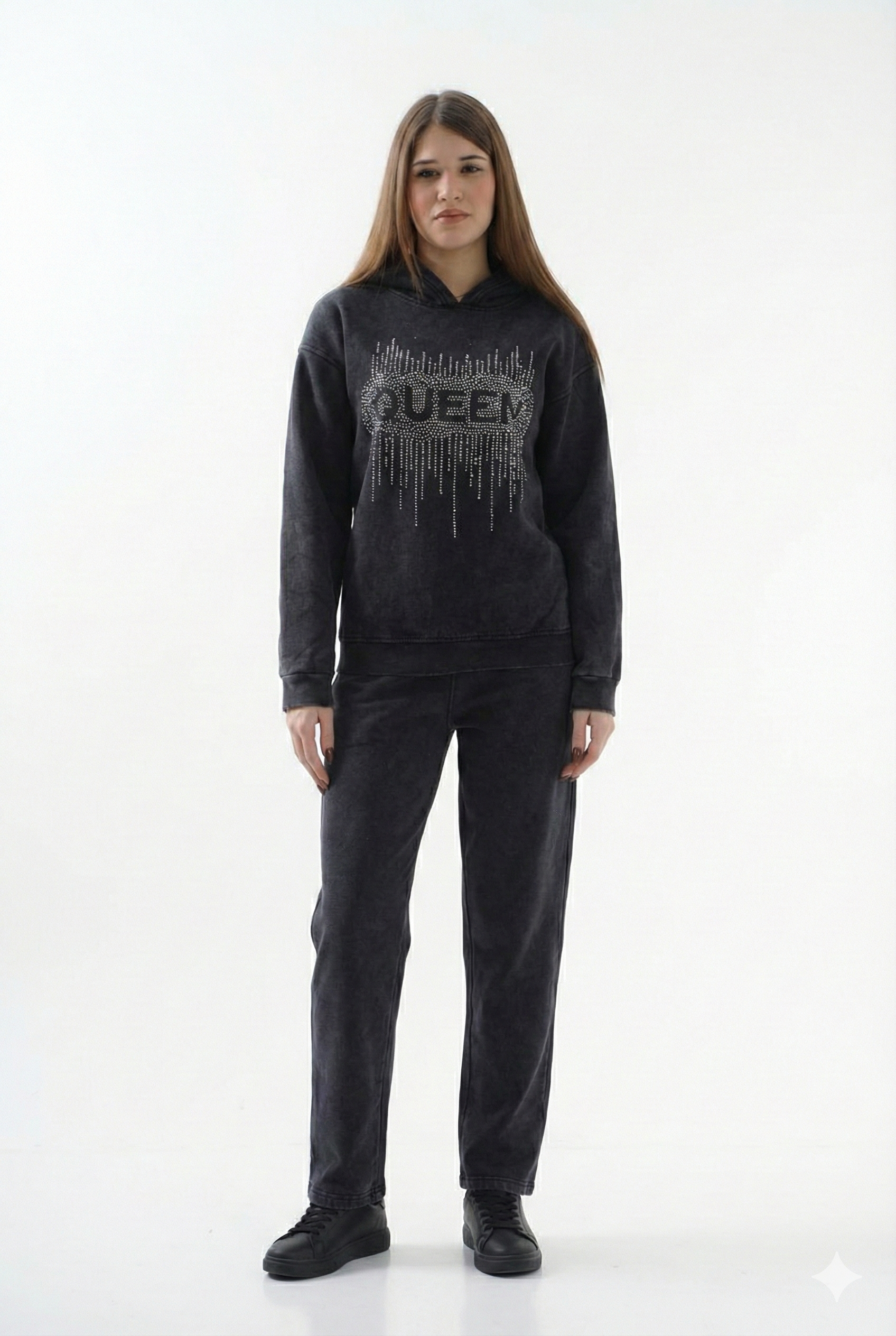 Queen Girls Hoodie & Pants Set – Premium Milton Cotton (Stone Washed)