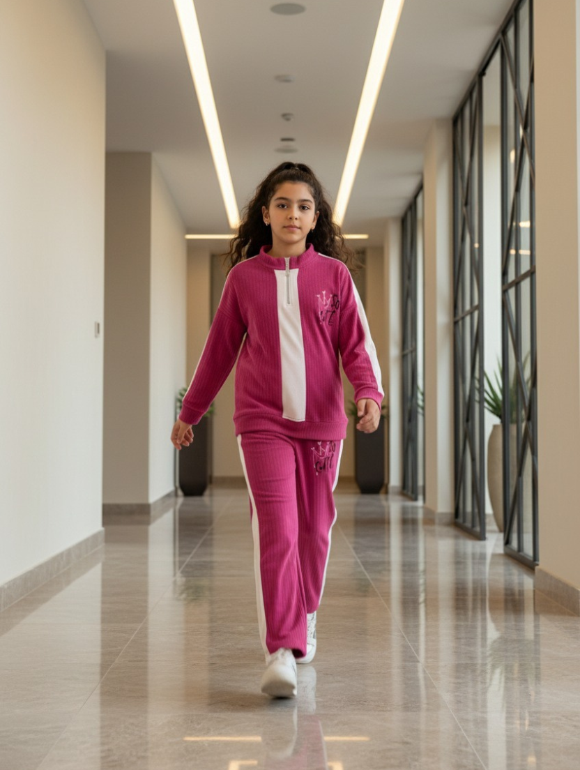 Girls’ Ribbed Half-Zip Tracksuit