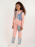 Girls’ Peach & Blue Patchwork Hoodie Tracksuit