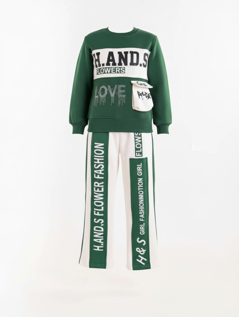 Girls' Trendy Streetwear Two-Piece Tracksuit Set - Winter Cozy Fleece Activewear