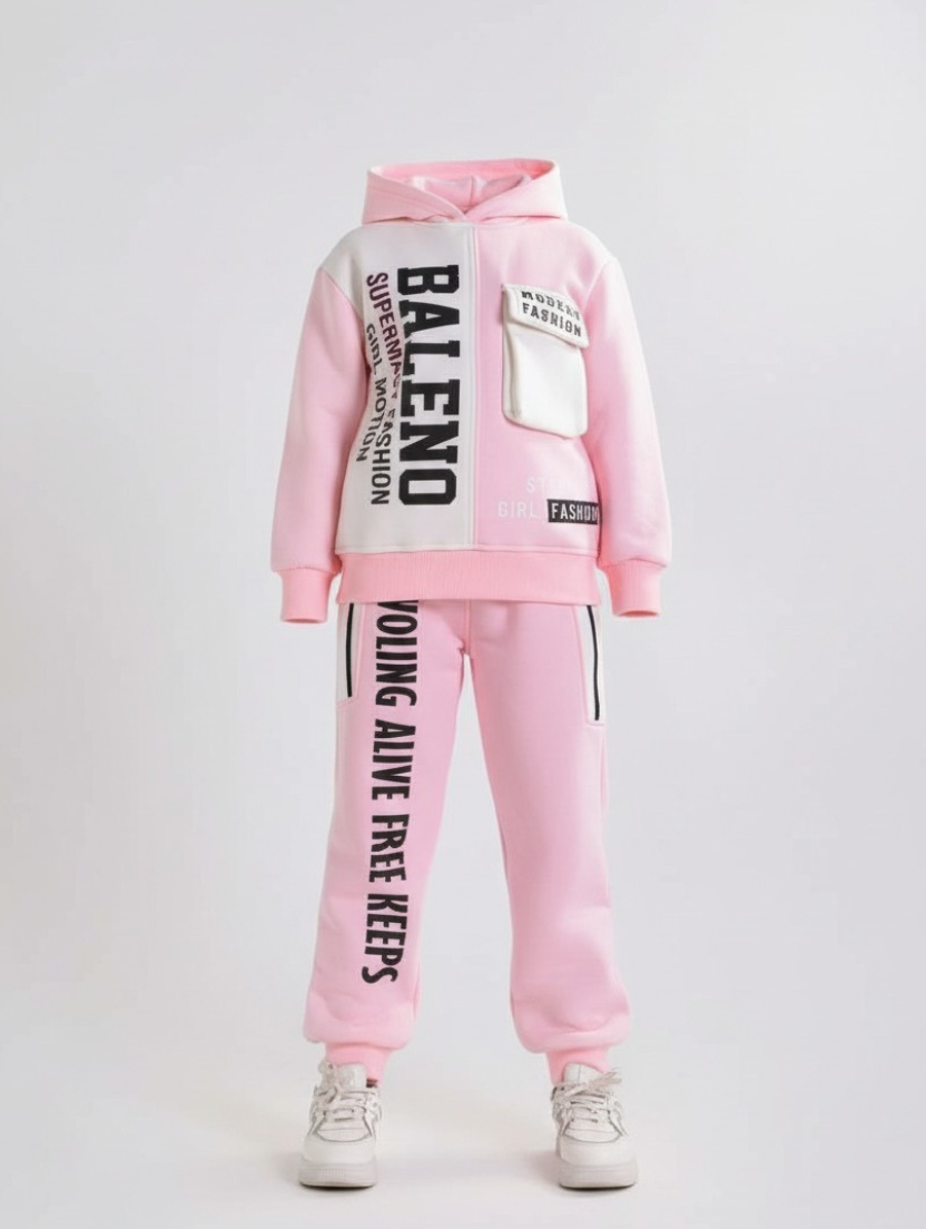 Girls' Trendy Streetwear Two-Piece Tracksuit Set - Winter Cozy Fleece Activewear