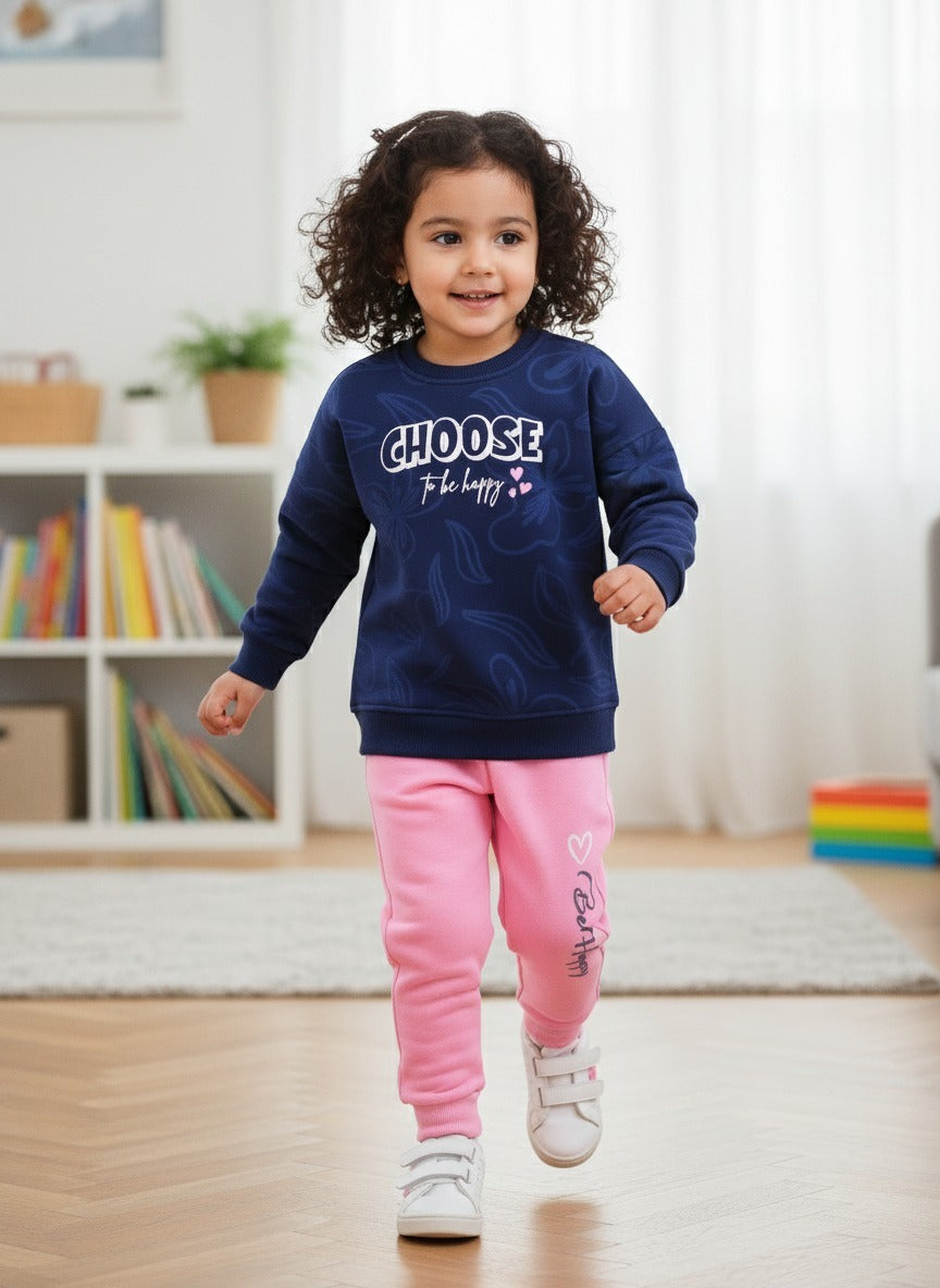 Girls’ Cozy Printed Sweatshirt & Jogger Set
