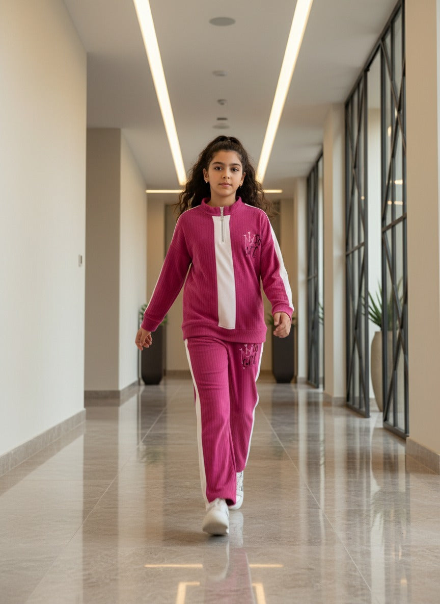 Girls’ Ribbed Half-Zip Tracksuit