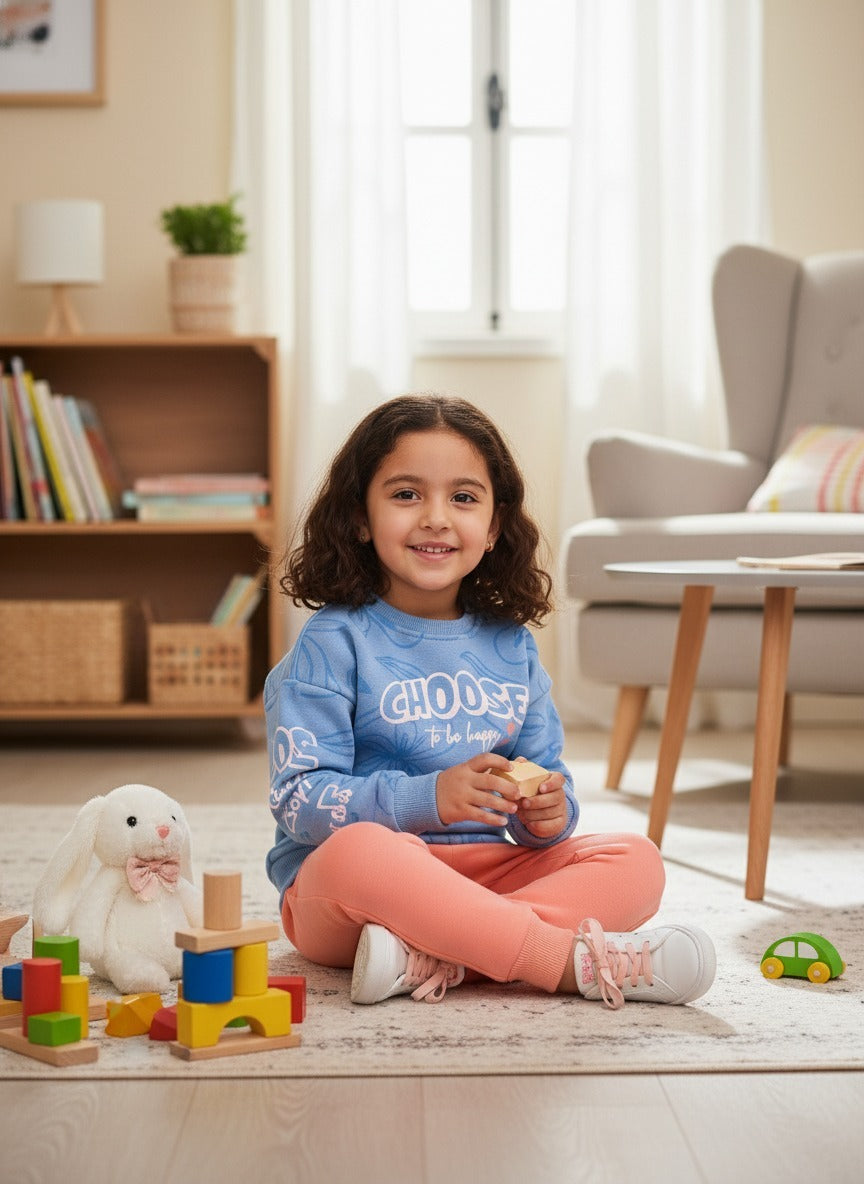 Girls’ Cozy Printed Sweatshirt & Jogger Set