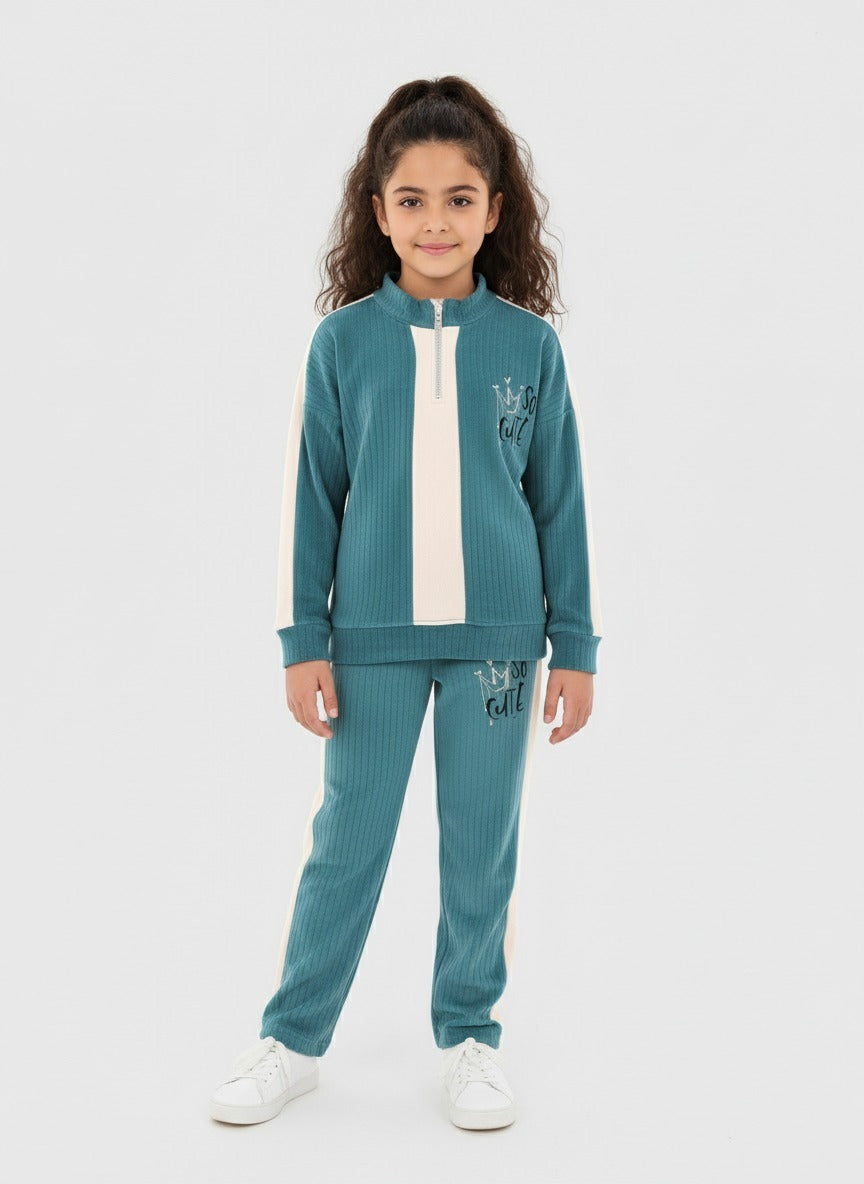 Girls’ Ribbed Half-Zip Tracksuit