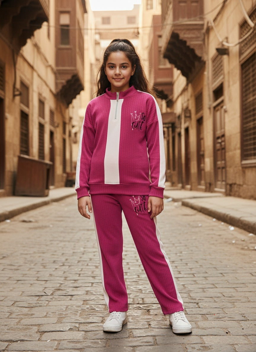 Girls’ Ribbed Half-Zip Tracksuit