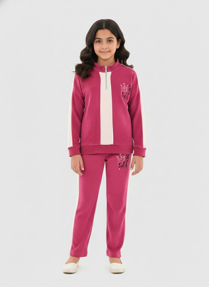 Girls’ Ribbed Half-Zip Tracksuit