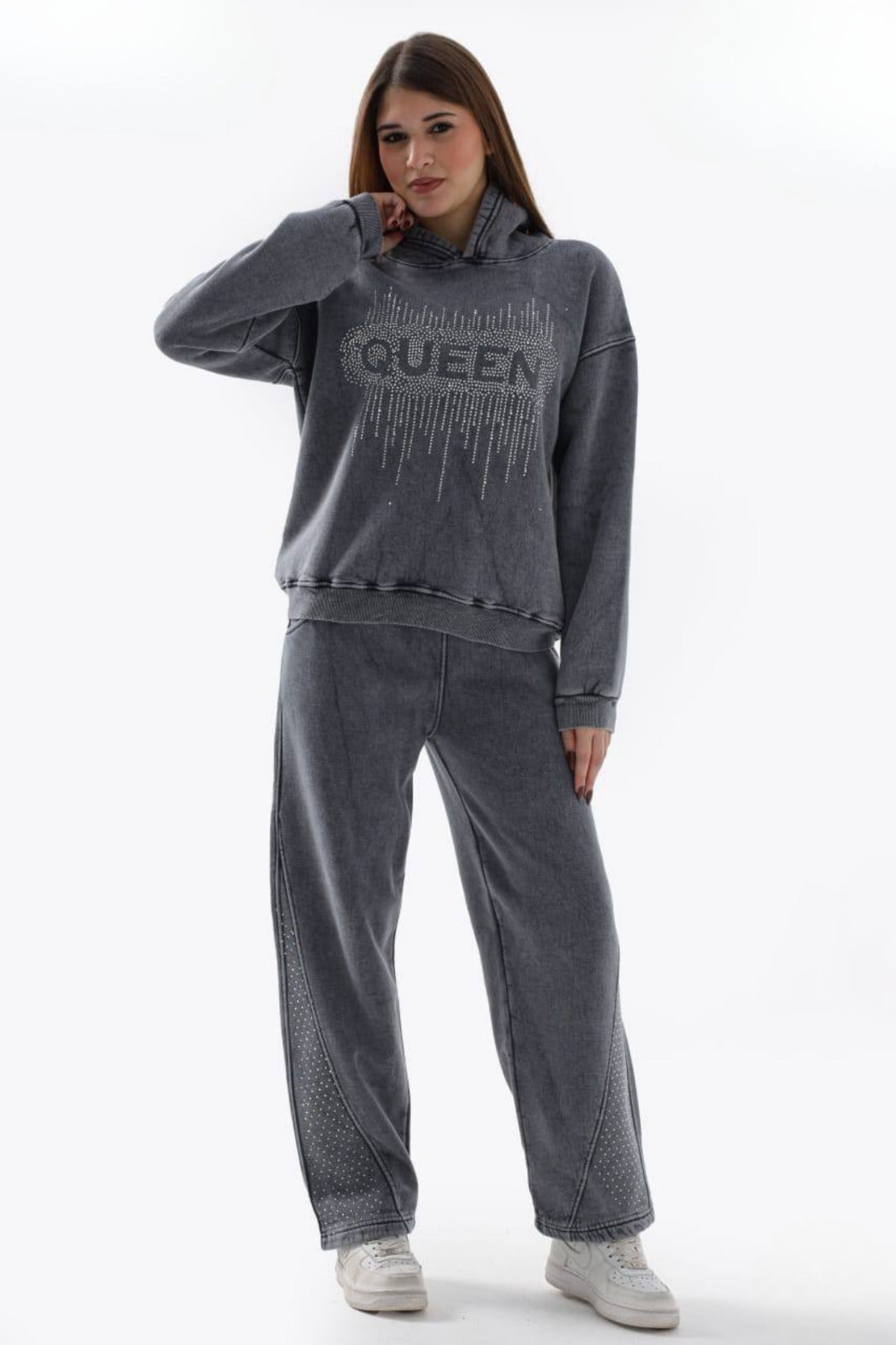 Queen Girls Hoodie & Pants Set – Premium Milton Cotton (Stone Washed)