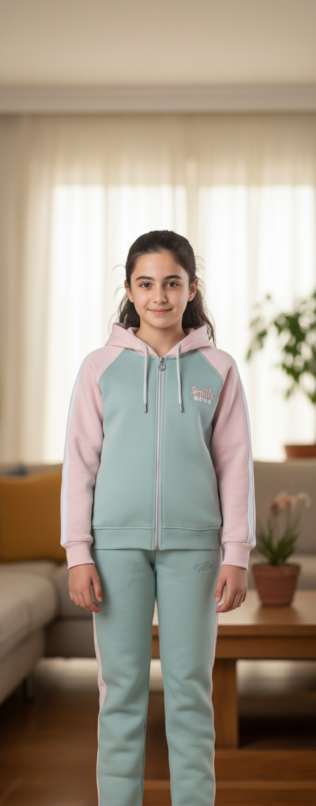 Girls’ Soft Fleece Zip-Up Tracksuit — Color Block Design