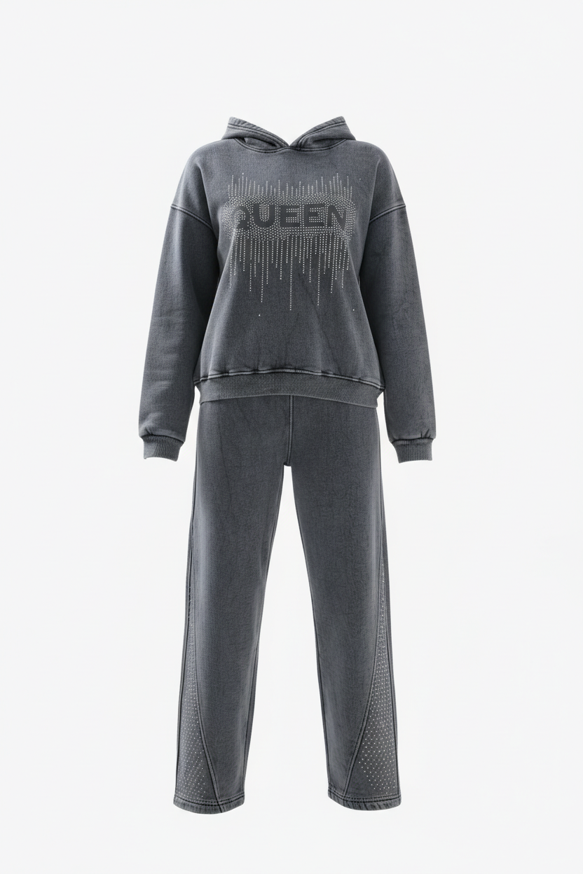 Queen Girls Hoodie & Pants Set – Premium Milton Cotton (Stone Washed)