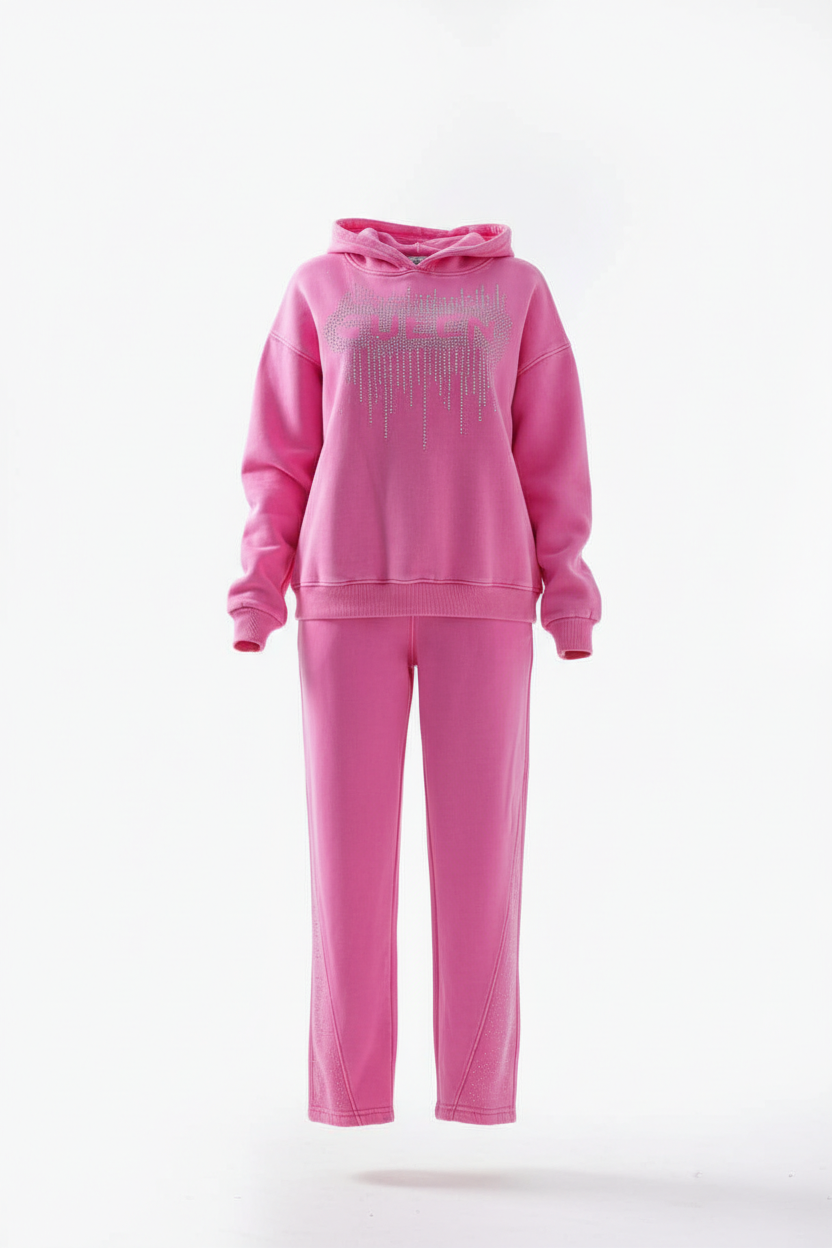 Queen Girls Hoodie & Pants Set – Premium Milton Cotton (Stone Washed)